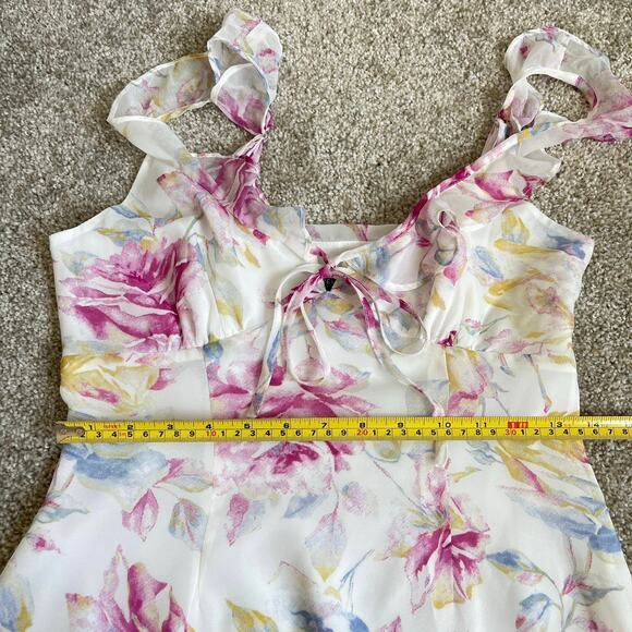 Majorelle Milkmaid Floral Mini Dress Size Small White Pink Tie Front Sunbeams - Picture 13 of 14